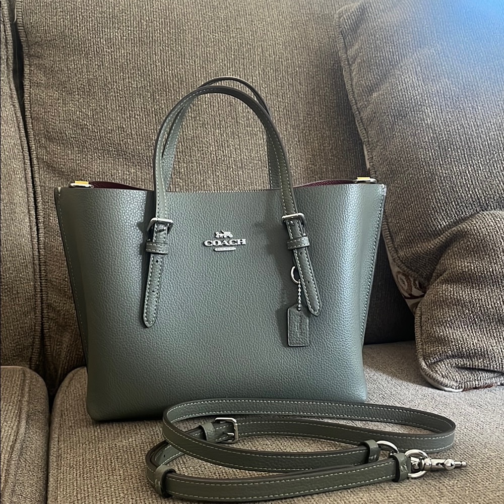 Coach Green Leather Tote with Silver Hardware